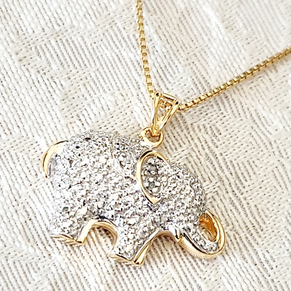 ROSS-SIMONS 18K Gold Over 925 Sterling Silver Diamond Accent Elephant Necklace!